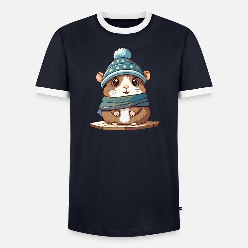 Mignon hamster avec écharpe et bonnet à pompon. T-shirt contrasté Homme