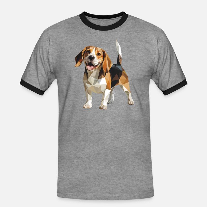Beagle - Cool Low Poly Logo - Men's Ringer Shirt - heather grey/black