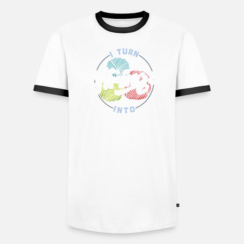 Knitting I Turn Strings into Things Männer Kontrast-T-Shirt