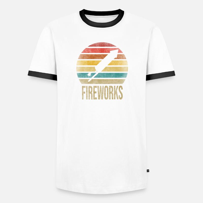 Fireworks Boom Rocket Going Up Launch Retro Männer Kontrast-T-Shirt