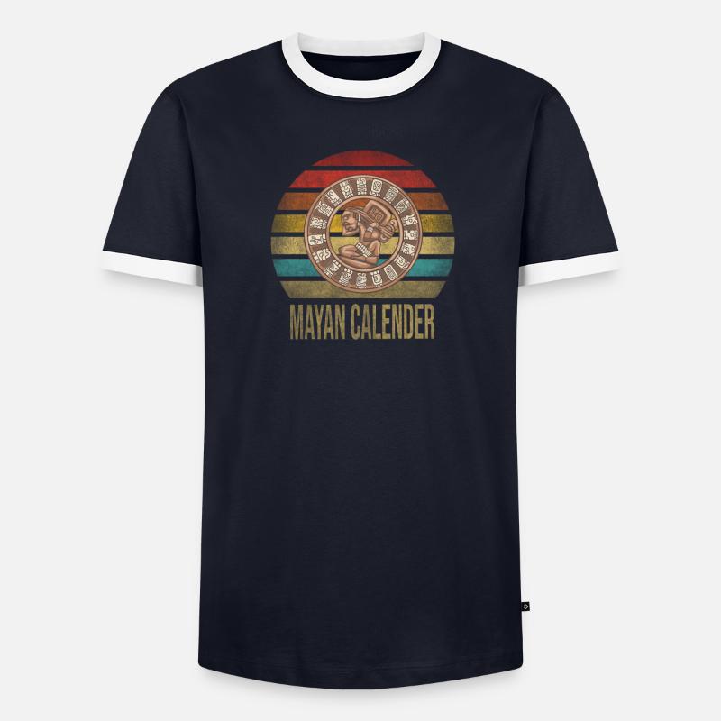 Calendrier Maya Itzamna Rétro Coucher de soleil T-shirt contrasté Homme