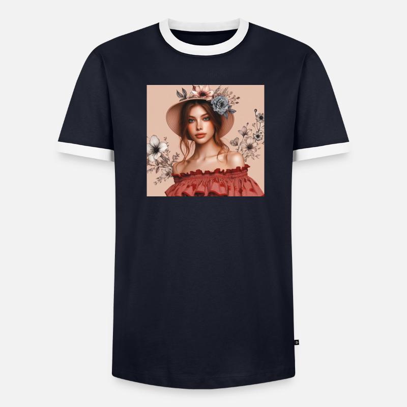 Mädchen mit Hut. Männer Kontrast-T-Shirt