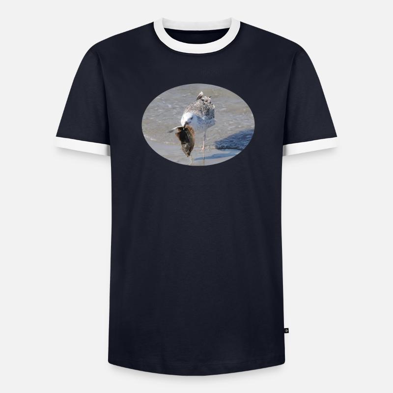 Die Möwe hat ein Leckerbissen - eine Scholle Männer Kontrast-T-Shirt