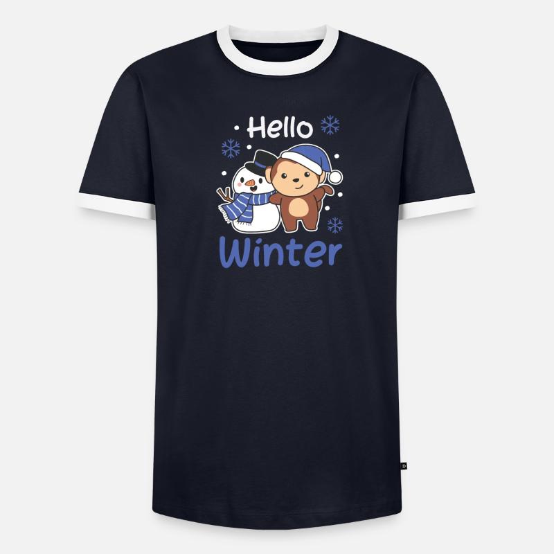 Monkey Hello Winter Snowman Snow Christmas Men's Ringer Shirt