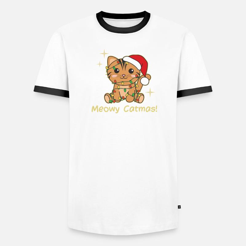 chat animaux de noël mignon chat miaou catmas T-shirt contrasté Homme