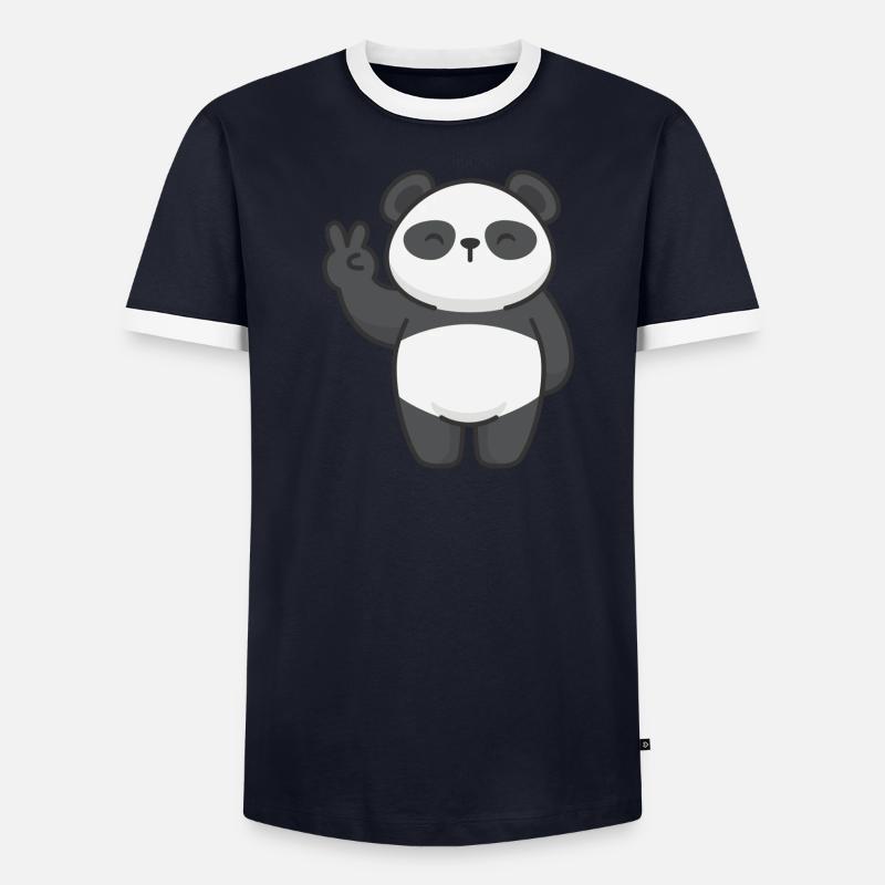 Motiv Panda mit Friedenszeichen Comic Männer Kontrast-T-Shirt