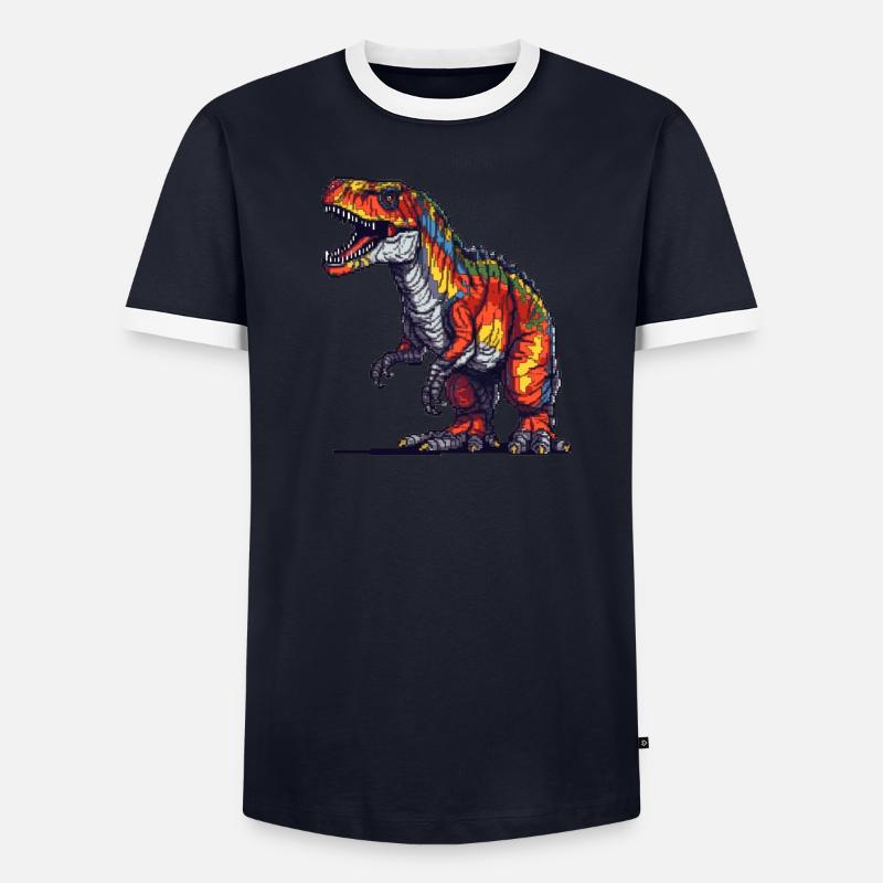 Dino dans les graphiques rétro pixel 8 bits ou 16 bits T-shirt contrasté Homme