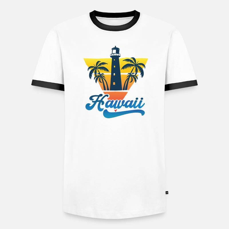 Conception de la plage du phare d’Hawaï T-shirt contrasté Homme