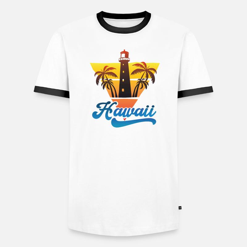 Conception de la plage du phare d’Hawaï T-shirt contrasté Homme