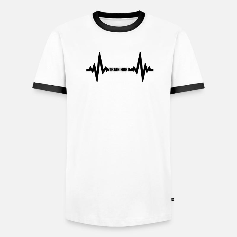 cool design pulse frequency heart beat train hard Men's Ringer Shirt