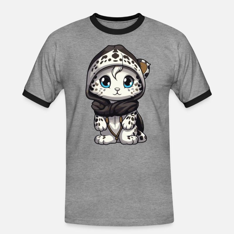 Schneeleopard Winter leopard Comic Niedlich - Männer Kontrast-T-Shirt - Grau meliert/Schwarz