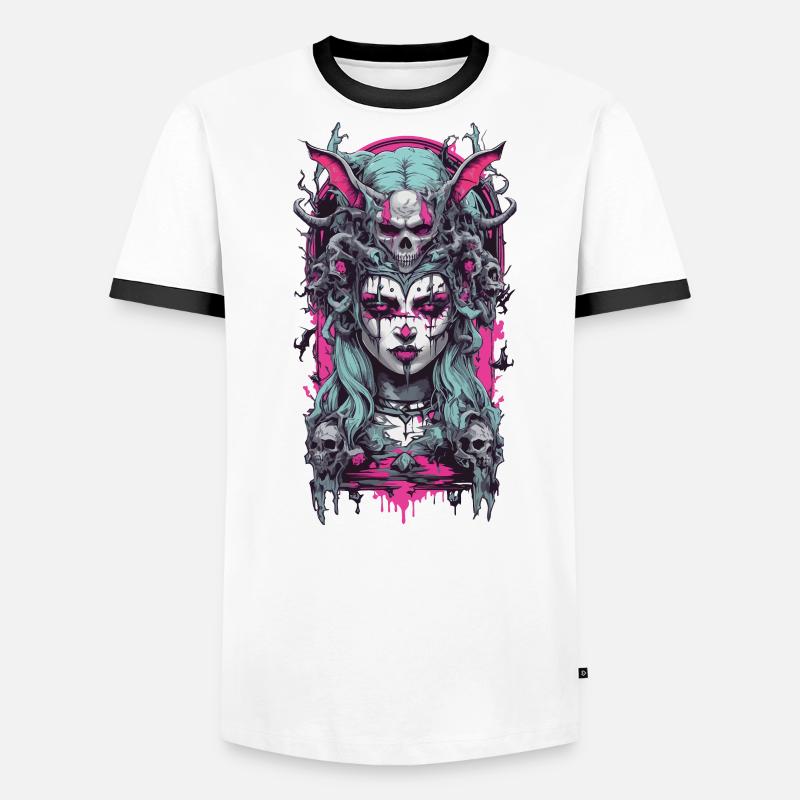 Gothic Witch Demon E-Girl Occult Magic Design Men's Ringer Shirt
