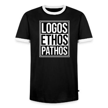 Logos Ethos Pathos Rhétorique Étudiant en Philosophie - T-shirt contrasté Homme - noir/blanc - Devant - AI Model Female 172 light (172cm) & AI Model Male 178 light (178cm)