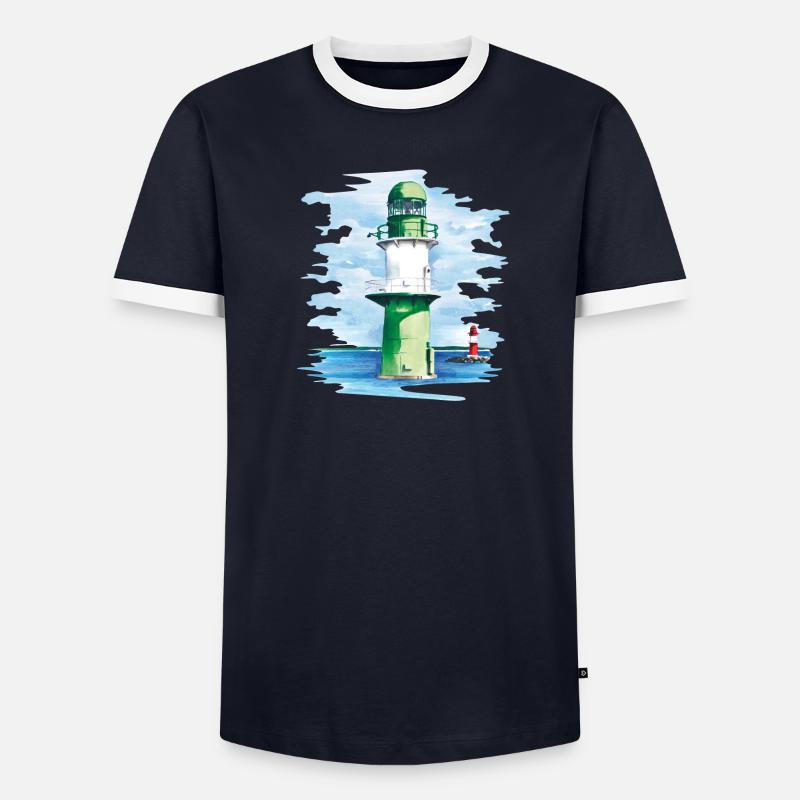 Warnemünde Leuchtturm Männer Kontrast-T-Shirt