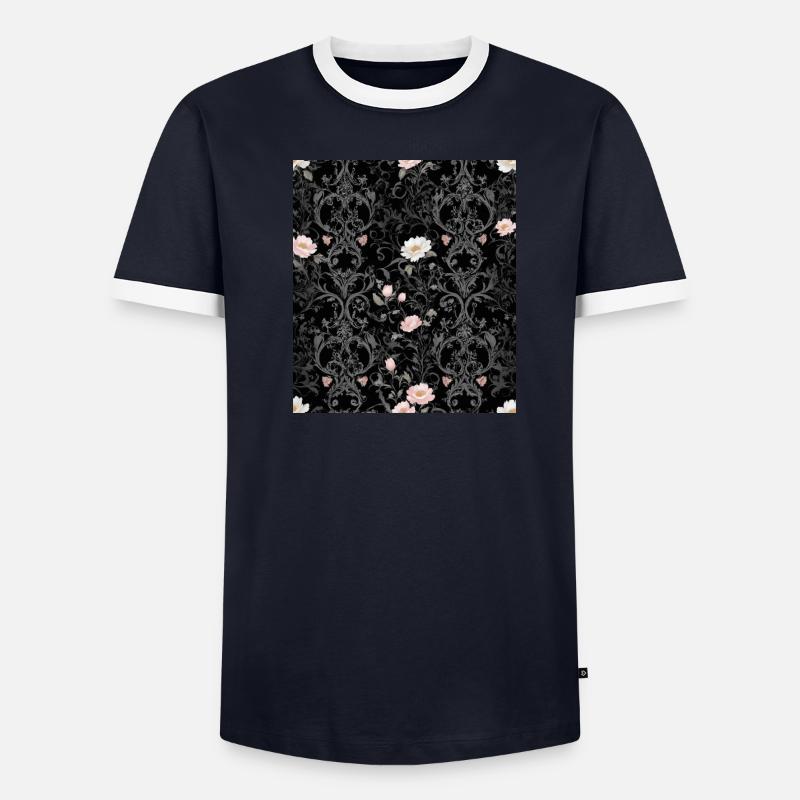 Florales Muster auf schwarzem Hintergrund Männer Kontrast-T-Shirt
