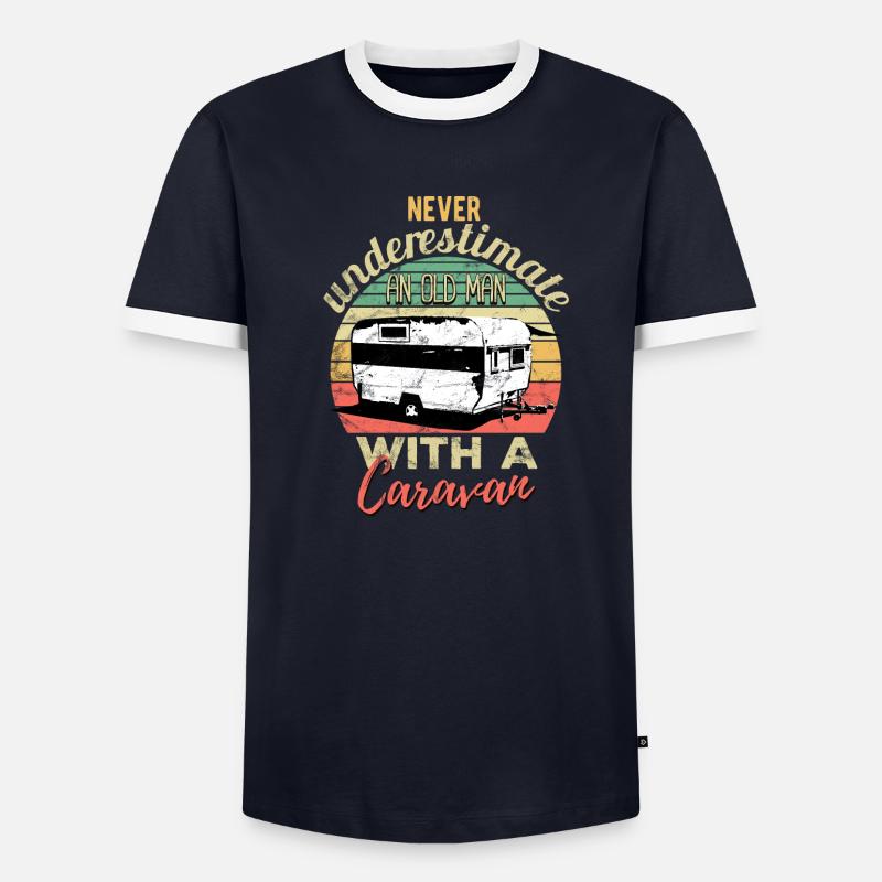 Never underestimate an old man with a caravan Men's Ringer Shirt