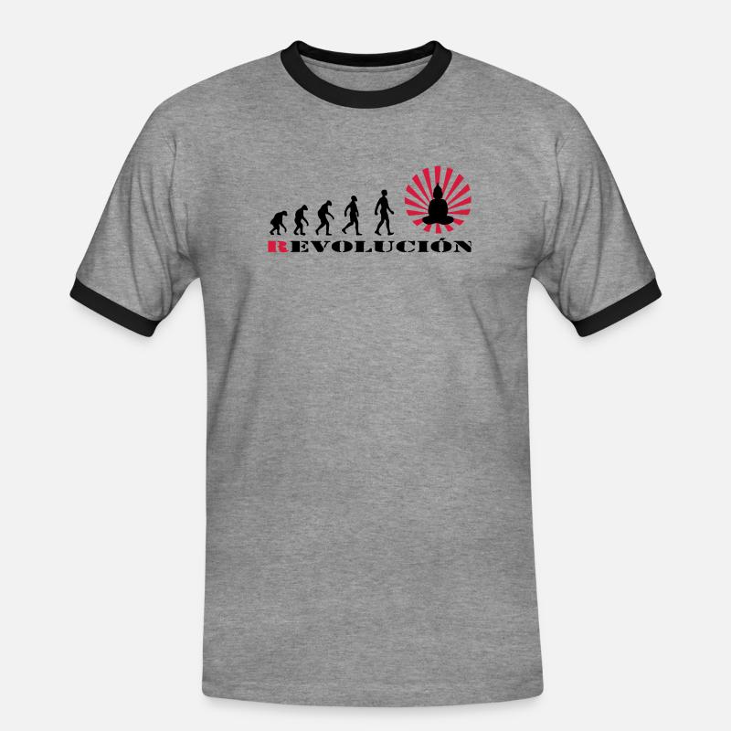r-evolution, Evolution, darvin, revolution, Buddha - Männer Kontrast-T-Shirt - Grau meliert/Schwarz