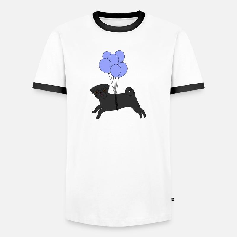 Schwarzer Mops fliegend Ballons Männer Kontrast-T-Shirt