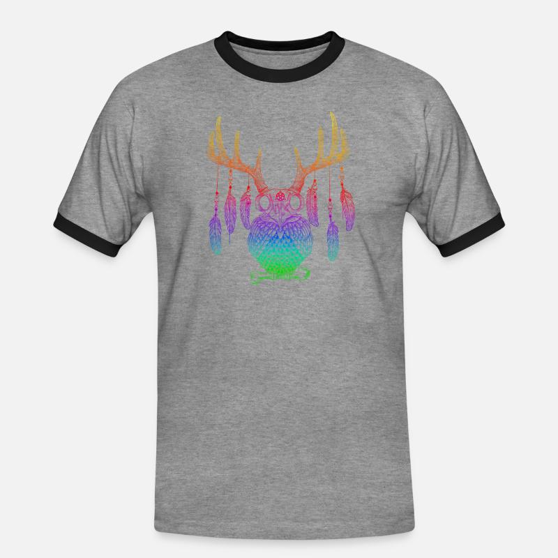Boho Hirscheule Regenbogenfarben - Männer Kontrast-T-Shirt - Grau meliert/Schwarz