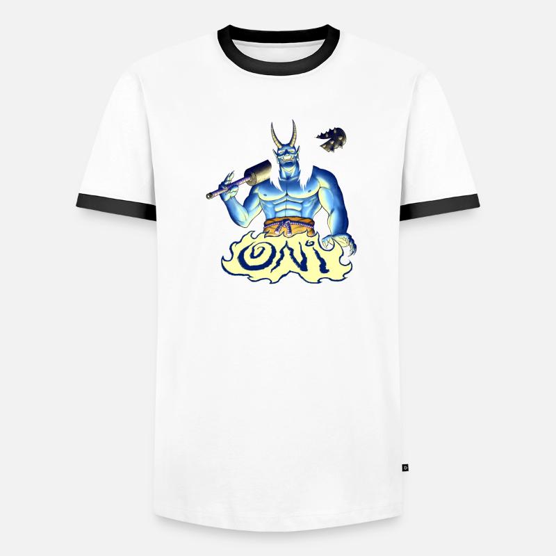 Blauer Oni Männer Kontrast-T-Shirt