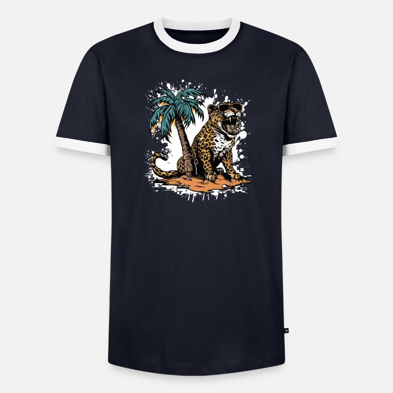Leopard Island Palm Tree - Men's Ringer Shirt - undefined