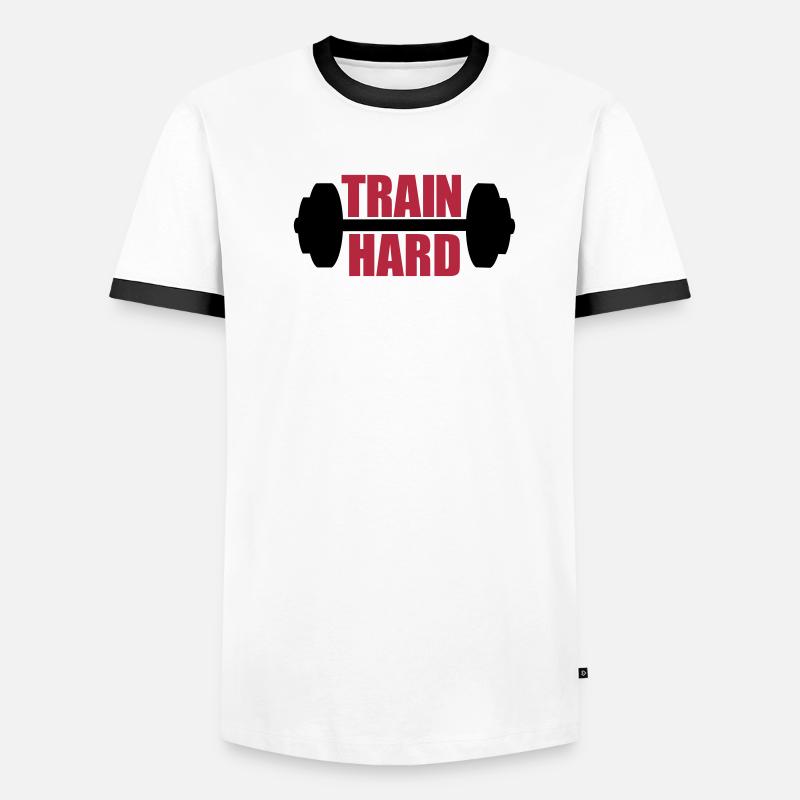 design text hantel cool train hard train hand arm Men's Ringer Shirt