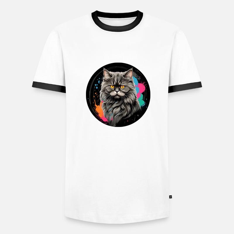 Portrait mignon de chat persan avec des éclaboussures de couleur T-shirt contrasté Homme