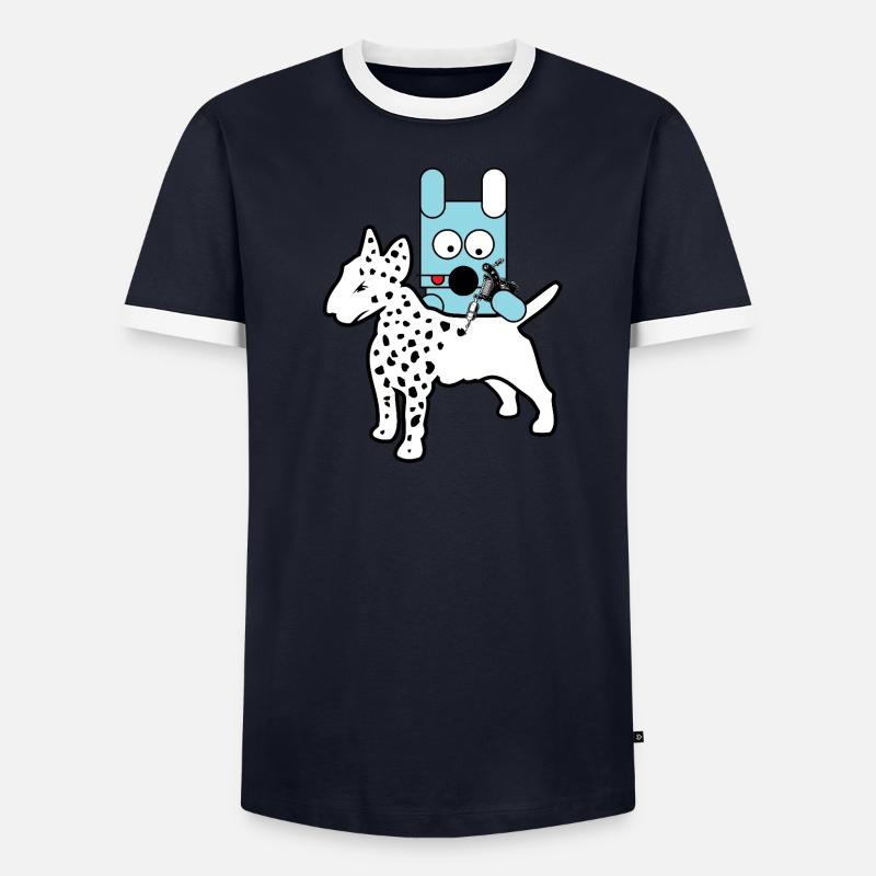Blauer Bot-Hund mit Spritze Männer Kontrast-T-Shirt