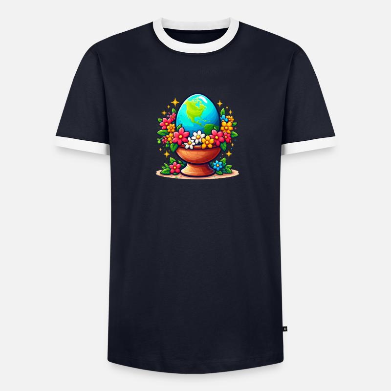 Die Erde in einem Eierglas mit Blumen drumherum Männer Kontrast-T-Shirt