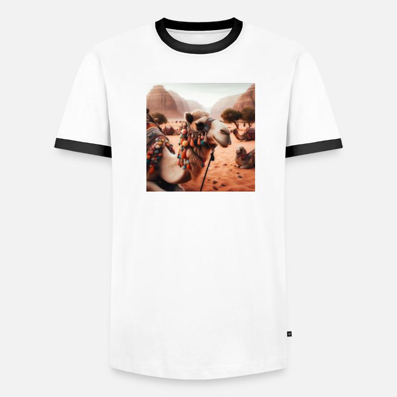echtes Kamel in der Wüste A5 Männer Kontrast-T-Shirt