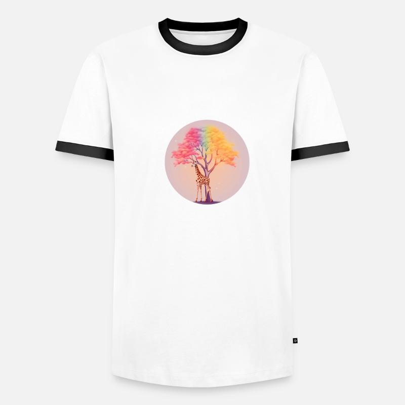 Giraffe under rainbow tree Men's Ringer Shirt