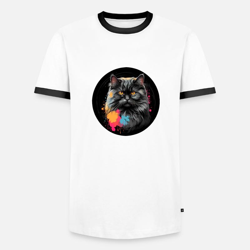 Portrait mignon de chat persan avec des éclaboussures de couleur T-shirt contrasté Homme