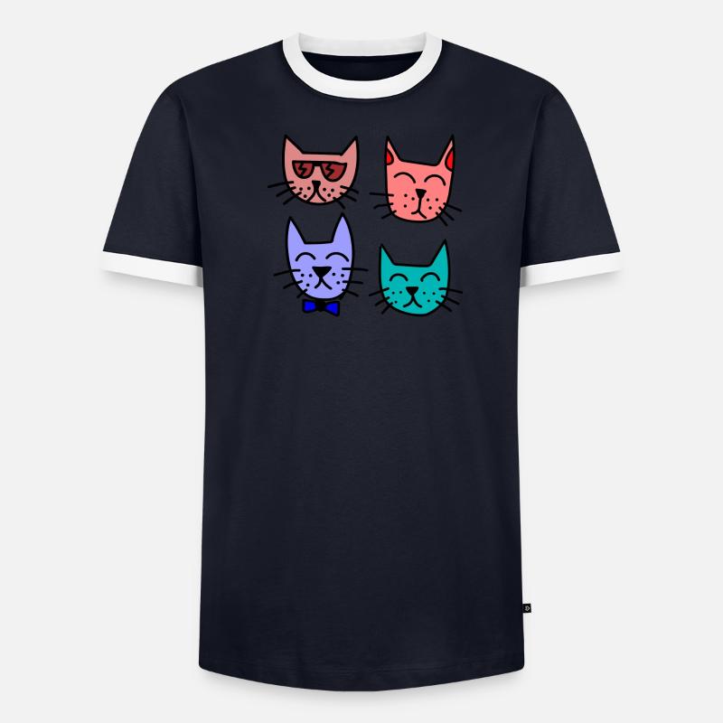 Bunte Katzen Männer Kontrast-T-Shirt