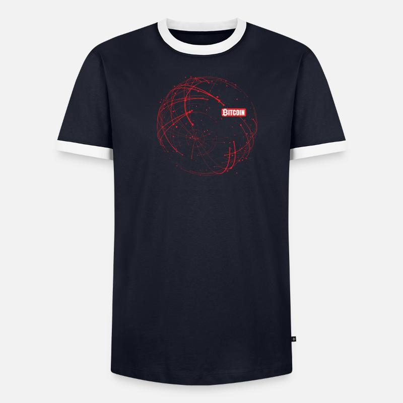 Bitcoin Blockchain Rot Männer Kontrast-T-Shirt