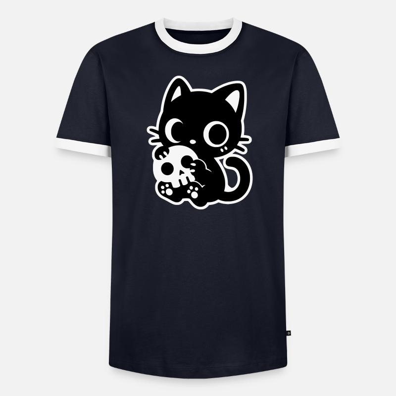 Chat mignon effrayant avec un crâne | Kawaii Spooky Mot T-shirt contrasté Homme