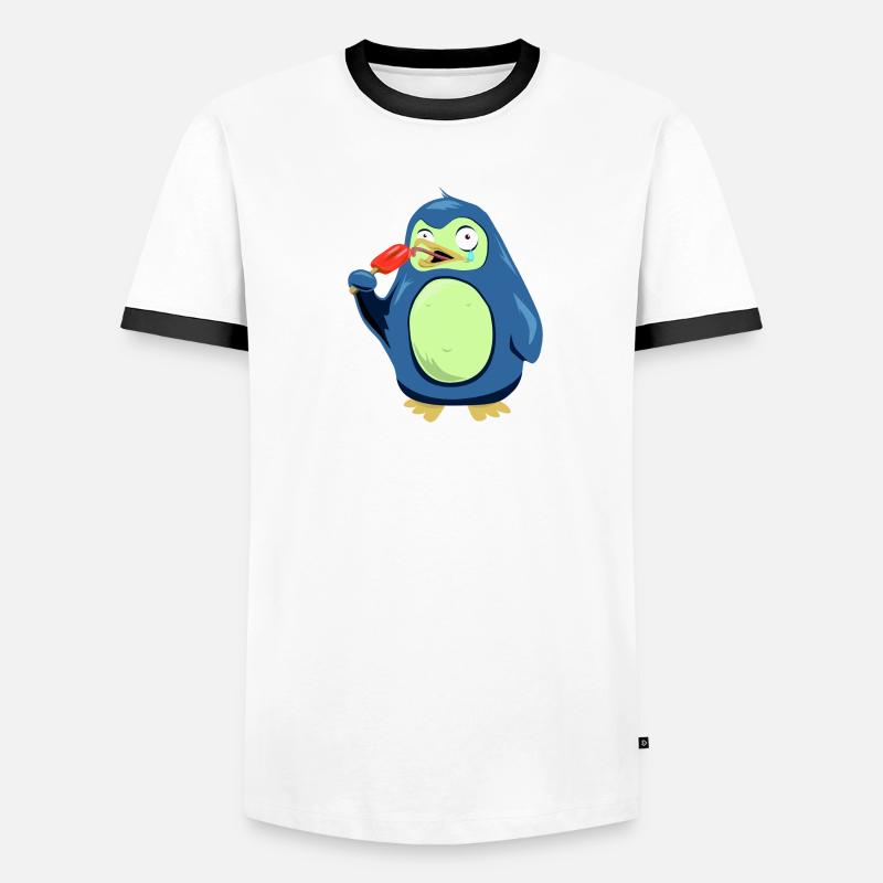 Frozen Pinguin isst Eis Männer Kontrast-T-Shirt