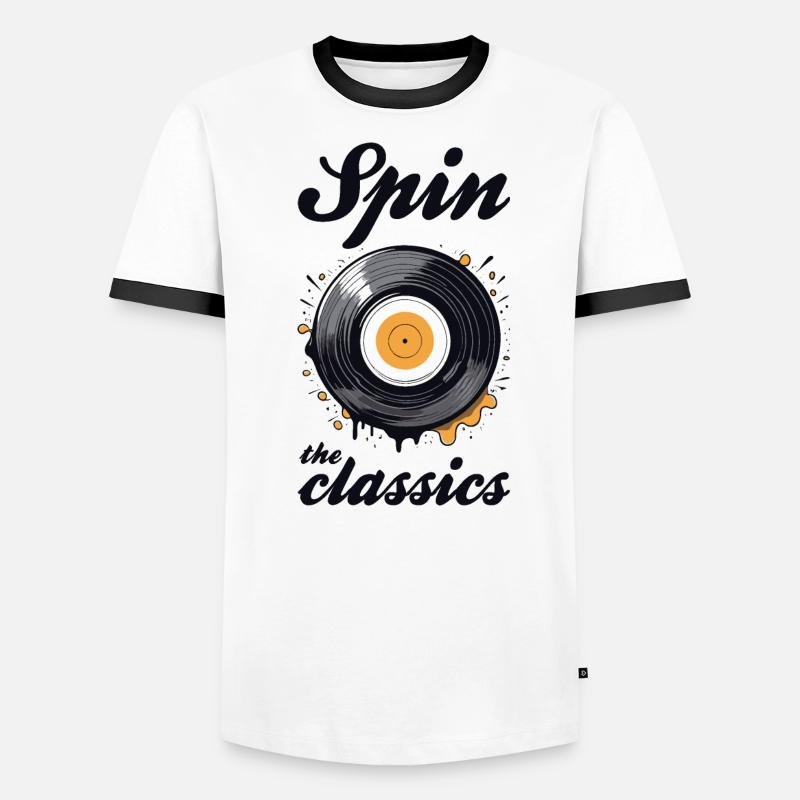Spin the classics. Vinyl disk graphic. Men's Ringer Shirt