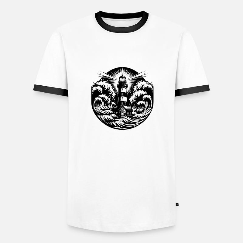 Phare côtier rayé dans une mer agitée T-shirt contrasté Homme