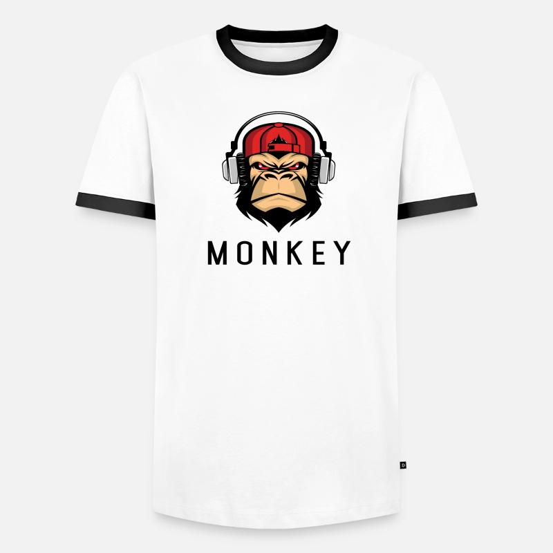 Affe mit Kopfhöerer Männer Kontrast-T-Shirt
