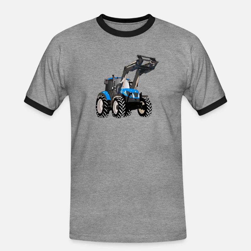 Blauer Traktor mit Frontlader - Männer Kontrast-T-Shirt - Grau meliert/Schwarz