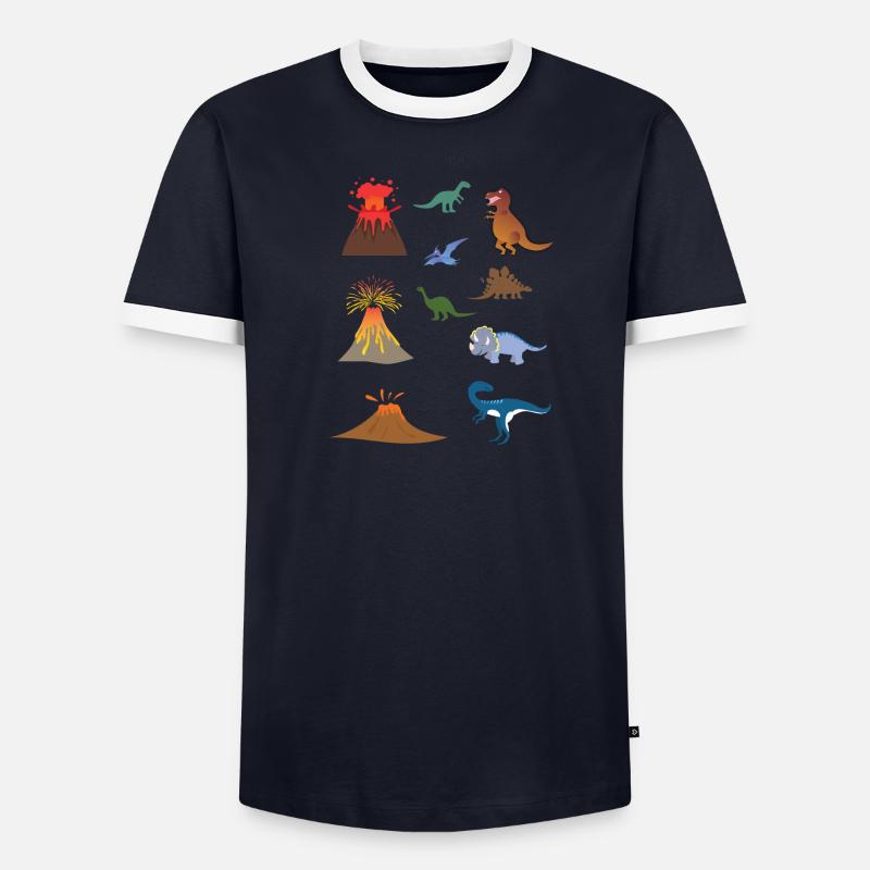 Dinosaurier-Vulkan-Pack Männer Kontrast-T-Shirt