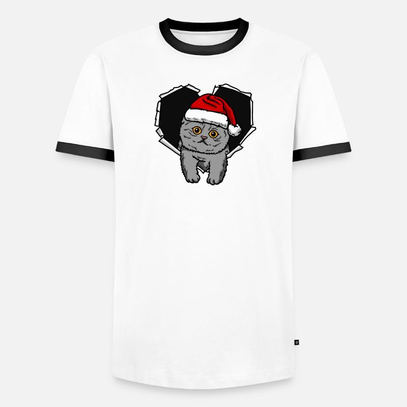 Bouchon de Noël de chat craqué déchiré T-shirt contrasté Homme