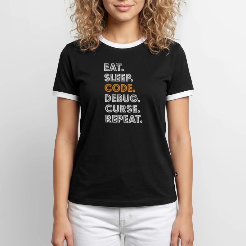 Eat Sleep Code Debug Curse Repeat Programmer Coder Männer Kontrast-T-Shirt
