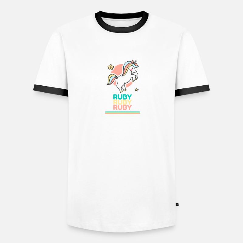 Ruby Vorname Namensgeschenk Süßes Einhorn Männer Kontrast-T-Shirt