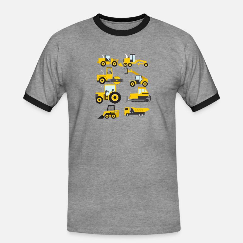 Baubagger Sammlung Funny Constructi - Männer Kontrast-T-Shirt - Grau meliert/Schwarz