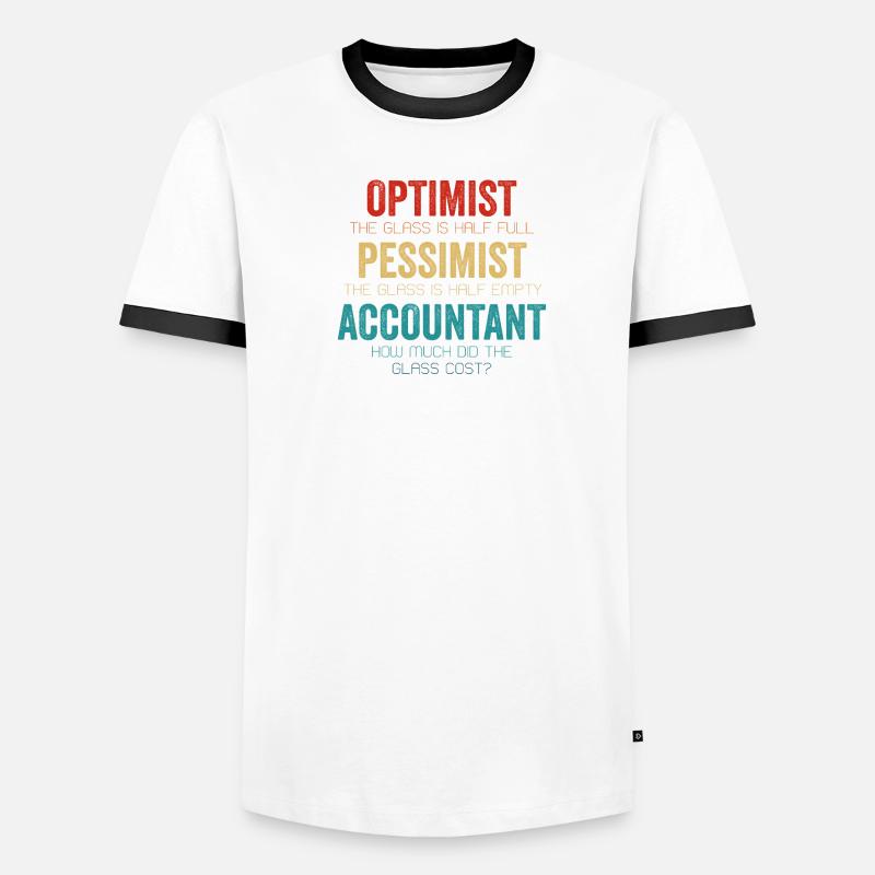 Optimiste Pessimiste Comptable Verre Drôle d’audit T-shirt contrasté Homme