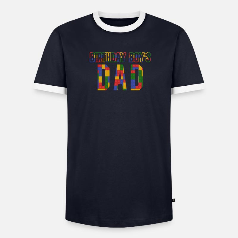 Le père d’un garçon d’anniversaire construit des blocs de construction T-shirt contrasté Homme