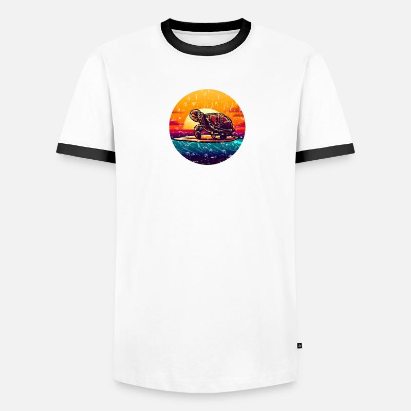 Turtle on surfboard Sunset Men's Ringer Shirt