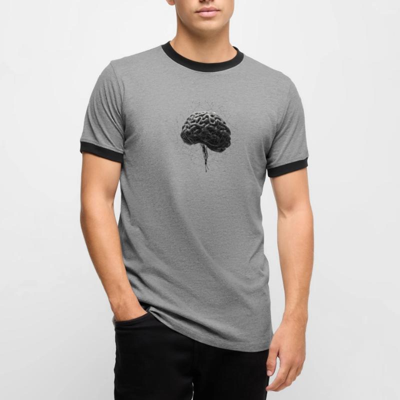 Brain Neural AI Deep Learning Computer Algorithm Men's Ringer Shirt