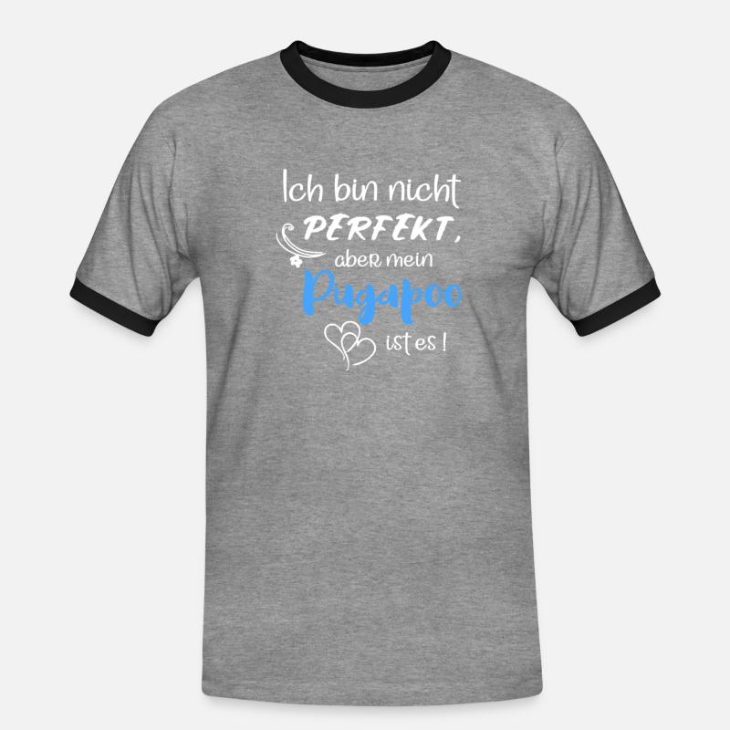 Perfekter Pugapoo - Pudel Mops Mix - Männer Kontrast-T-Shirt - Grau meliert/Schwarz